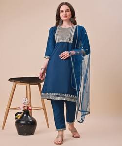 ชุดผ้าแพรแข็งผ้าไหมสีฟ้าปักลาย zari เสื้อชั้นในใส่ทำงานมีฟังก์ชั่นชุดเสื้อผ้าพื้นเมือง - Product Image 5