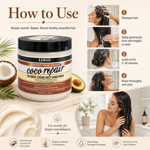 Crème capillaire nourrissante à la noix de coco en gros, masque capillaire pour cheveux secs, abîmés et bouclés, 511g - Product Image 2