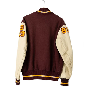 Maroon Cream Varsity <b>Jacket</b> <b>Men</b> Preppy Style Embroidered Letter S Patch Front <b>Long</b> Sleeve Autumn Wool Polyester Shell - Product Image 2