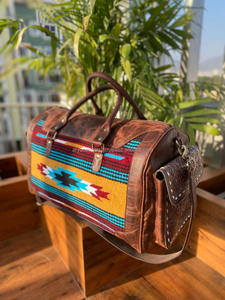 Nuevo Real hecho a mano estilo Vintage azteca Tooled bolsas de lona de cuero personalizado occidental tejido a mano bolsas de viaje grandes de cuero de lana - Product Image 3