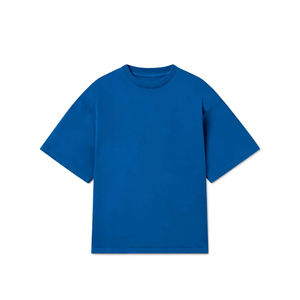 T-shirt unisexe uni bleu surdimensionné en coton épais à manches courtes Streetwear décontracté T-shirt vierge avec impression personnalisée en gros - Product Image 1