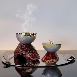 Luxury Stainless Steel Metal Incense Burner Shinny Polished Sets Of 2 With <b>Tray</b> Handmade Designer Incense Burner - Product Image 1