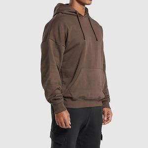 เสื้อฮู้ดของผู้ชายผ้าฝ้าย100% ขนาดใหญ่เสื้อฮู้ดผ้าคอตตอนสีทึบออกแบบโลโก้ได้ตามต้องการ - Product Image 4