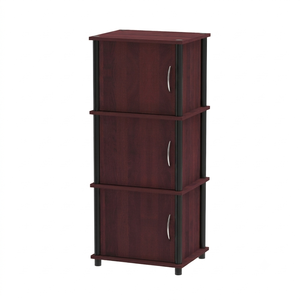 Modern 1944 Multi Use 3 Tier <b>Storage</b> Cabinet Wood Triple Single Door <b>Sideboard</b> Compact Accent Mahogany Oak Organizer - Product Image 2