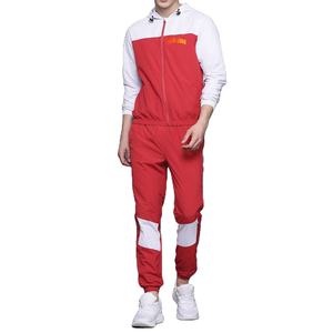 Custom <b>Men</b> 2 Pieces Polyester Tracksuit Gym Fitness Color Block <b>Red</b> and White Nylon Sweatsuit Running Jogging Windbreaker Set - Product Image 1