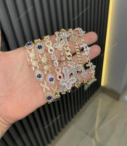 VVS Moissanite Diamond 18K chapado en oro Miami Cuban Link con pulsera cruzada Hip Hop joyería de moda hombres pulsera precio al por mayor - Product Image 1