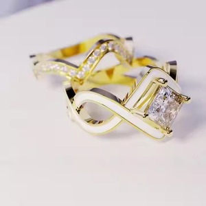 Ensemble de bagues en vermeil en or 18 carats avec diamants Snow Wave Bagues en vermeil en or minimaliste pour femmes Bague de fiançailles en diamant cultivé en laboratoire pour elle - Product Image 2