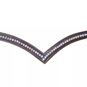 Haute qualité nouvelle conception personnalisée en forme de V en cuir anglais véritable bande de front de cheval décorée de cristaux bleus et argentés Mega Bling - Product Image 3