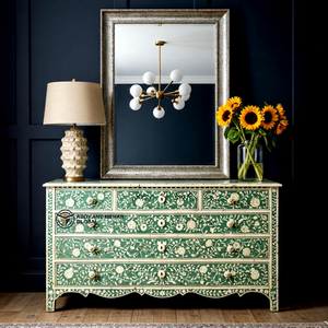 Luxury Eco-Friendly Modular Large Capacity Green Bone Inlay Handcrafted Geometric Solid Wood Home <b>Bar</b> Living Room Storage - Product Image 6