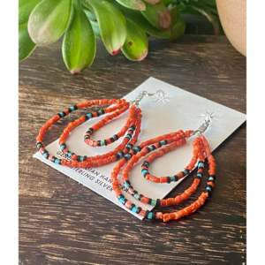 Navajo Multi-Stone & Sterling <b>Silver</b> Beaded <b>Dangle</b> Drop <b>Earrings</b> Handmade Artisan Jewelry - Product Image 4