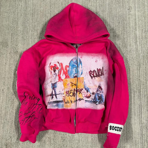 Wholesale Fashion <b>Hoodie</b> & jogger with Acid Wash DTG Direct Print Pullover Zipper for Men's <b>hoodie</b> Set - Product Image 5