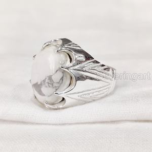 Vente en gros de bagues pour hommes, pierres précieuses naturelles en howlite, toutes tailles, bijoux ottomans faits à la main, bagues en argent sterling 925 - Product Image 2
