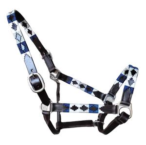 Halters de polo de cheval en cuir marron avec fabricants de conception de tressage de fil violet et marron - Product Image 1