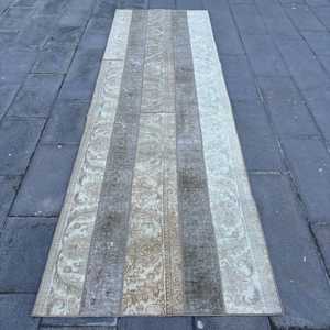 Alfombra de 3.3x10.8 pies, Alfombra Turca Vintage, Alfombra de Lana Gris - Product Image 1