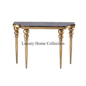 Table basse et console en métal de forme carrée, aspect attrayant fait main enduit de poudre de couleur noire avec dessus autocollant design en marbre - Product Image 4