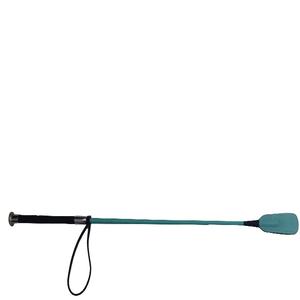 แส้ขี่ม้าหนังแท้คุณภาพพรีเมียม สีเทอร์ควอยซ์ พร้อมด้ามจับโลหะสีเงิน ขนาด 27 นิ้ว พกพาสะดวก - Product Image 1