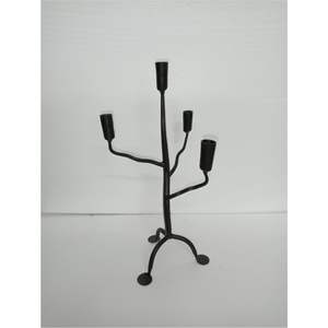 Vintage Brutalist <b>Black</b> Iron Candle Holder | 4-Light Handmade Metal <b>Candelabra</b> | Wholesale Decorative Wedding Taper Candlestick - Product Image 1