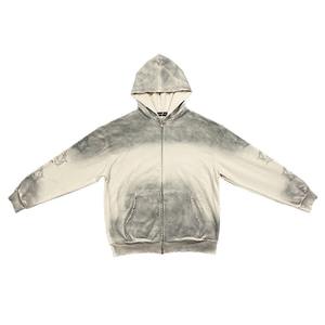 Hoodie American High Street 2026, broderie usée, effet vieilli, fermeture éclair, tendance - Product Image 1