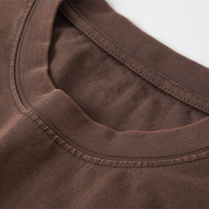 Venta al por mayor retro sólido patrón cuello redondo hombres Camiseta 100% algodón pesado Jersey personalizado DTG impreso Logo Casual estilo lavado - Product Image 4