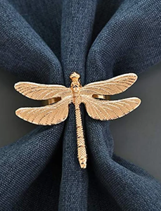 Handmade Elegant Gold Plated Metal Napkin Rings Casted Dragonfly Tissue Holder Eco-Friendly for Halloween <b>Christmas</b> Parties - Product Image 4