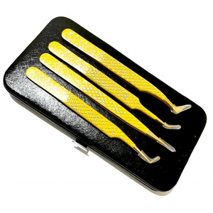 Ensemble de 4 pinces à cils en acier inoxydable avec poignée en diamant jaune doré pince à épiler de couleur personnalisée vente en gros - Product Image 6