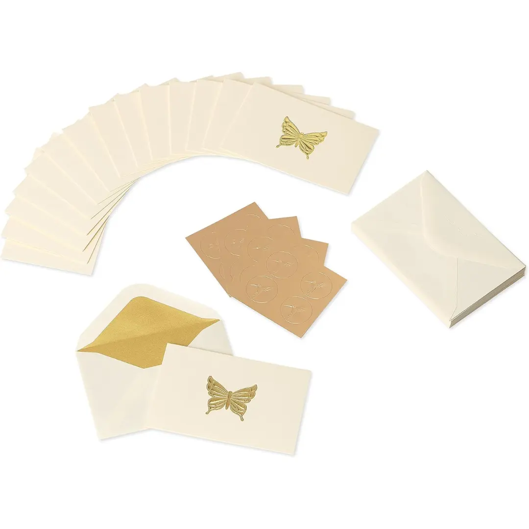 Пустые открытки с плоским бумажным конвертом Золотая Бабочка для приглашений для всех случаев пригласительное письмо настраиваемый размер цветной логотип