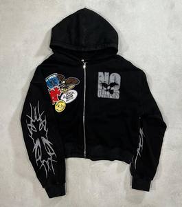 Sudadera con capucha personalizada, Jersey de algodón pesado de calidad con cremallera de doble vía, sudadera con apliques bordados desgastados - Product Image 4