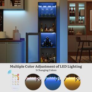 Armoire à bar haute noire moderne avec éclairage LED, porte en verre, rangement pour spiritueux, armoire à <span class=keywords><strong>vin</strong></span> autoportante pour salle à manger - Product Image 5