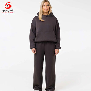 Conjunto Deportivo Personalizado para Mujer, Talla Grande, Invierno, Color Sólido, Alta Calidad, Poliéster/Algodón, Felpa, Informal, con Capucha, Diseño de Logotipo Personalizado, OEM - Product Image 1
