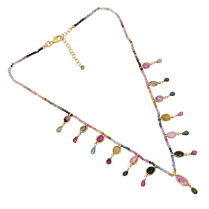 Collier en argent sterling plaqué or fait à la main avec des perles de tourmaline - Bijoux en pierres précieuses colorées 3g Style original de Jaipur - Product Image 2