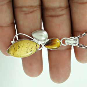 Pendentif mode multi-pierres à la mode Design moderne meilleure qualité à la main en argent Sterling 925 pierre précieuse naturelle Marquise pendentif - Product Image 2