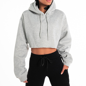 Haute qualité Logo personnalisé coton à manches longues fermeture éclair blanc haut court sweat à capuche pour femme pour vêtements de sport décontracté épaule unie - Product Image 1