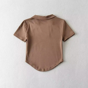 เสื้อยืดแขนยาวสำหรับผู้หญิงฤดูใบไม้ผลิฤดูใบไม้ร่วงเสื้อครอปสีเรียบเข้ารูปพิมพ์ลายแบบกำหนดเองลำลองแขนสั้น - Product Image 3