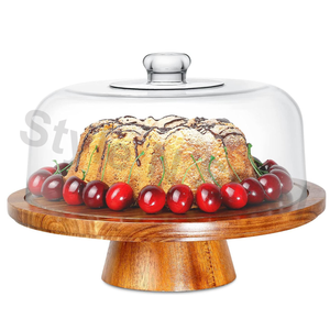 Support à gâteau en bois avec couvercle en verre - Product Image 1