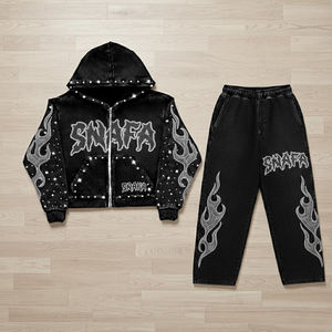 ผู้ผลิตขายส่งชุดวอร์มประดับเพชรเทียมแบบกำหนดเองในราคาถูก ชุดวอร์มวินเทจ ชุดวอร์มแบบฟอกสีสำหรับผู้ชาย - Product Image 1