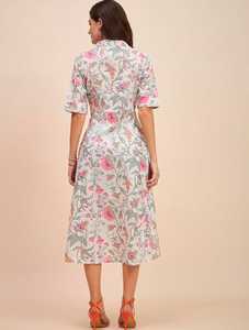Women's Floral Print A-Line <b>Shirt</b> <b>Dress</b> 100% Cotton Blend Calf Length Western <b>Dress</b> for Spring Casual Party Embroidered - Product Image 3