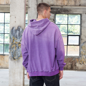High Quality <b>Purple</b> French Terry Sun Faded Hoodie Custom Vintage Wash Sunfade Embroidery Letter <b>Hoodies</b> - Product Image 3