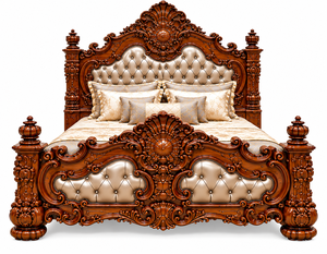Cama de Madera de Teca Sólida Hecha a Mano Maharaja Palace, Cama Victoriana de Caoba Maciza Tallada a Mano, Tamaño King, Tapicería Acolchada, USA - Product Image 3