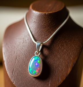 Vente chaude 925 Sterling Silver Bohème Style Pendentif Naturel Opale Éthiopienne Guérison Cristal Pierres 18K Or Mode Charmes - Product Image 5