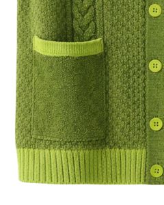 Gilet en tricot à capuche vert personnalisé, fabriqué par un fabricant, en laine acrylique, boutonné sur le devant, sans manches, cardigan d'hiver avec poches, OEM - Product Image 6