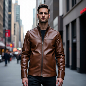 Col design à quatre poches zippées pour hommes coupe ajustée Vestes en cuir véritable | Veste en cuir de vache coupe-vent pour hommes Logo personnalisé - Product Image 5