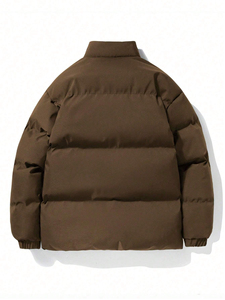 Nouveau Style hommes plaine teint toile décontracté doudoune fermeture éclair avant doublure thermique coupe-vent respirant chauffé col montant - Product Image 2
