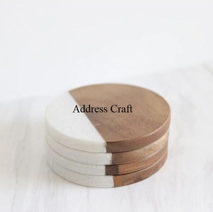 Ensemble de sous-verres à thé avec logo personnalisé vaisselle de 4 pièces ronde en bois marbrée chic pour la maison hôtel restaurant style classique - Product Image 3