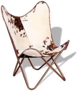 Silla de mariposa blanca y marrón hecha a mano, marco de hierro, cuero de cabra genuino, estilo rústico plegable para dormitorio al aire libre, ocio - Product Image 3