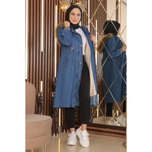 Mega Merchant Gabardina Larga de Mezclilla con Capucha Desmontable, Prenda Exterior Informal, Transpirable, de Manga Larga - Product Image 3