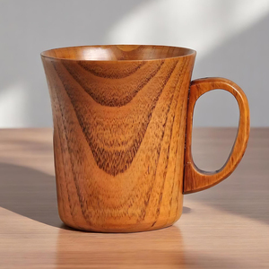 Último producto Jarra de cerveza de madera acabada natural con asa Tamaño personalizado Madera brillante Amante del té y el café Taza de leche de jugo hecha a mano - Product Image 3