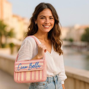 La Dolce Vita กระเป๋าคลัทช์ลูกปัดแก้วสไตล์อิตาเลียนลายขวางสีทองและลูกปัดที่ปรับแต่งได้ - Product Image 3