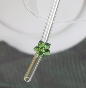 Pailles courbées en verre borosilicate écologiques et résistantes à la chaleur avec décor floral, réutilisables, 100 % sûres pour les aliments, accessoires de bar - Product Image 1