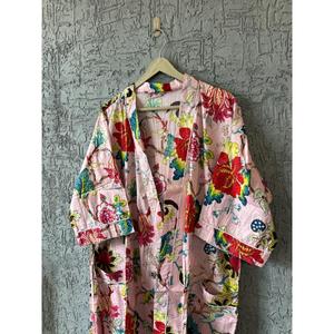 Peach Floral Coton Indien Plage Kimono Robe D'été Maternité Peignoir Robe De Chambre avec Douche Wrap Beachwear Concept - Product Image 2