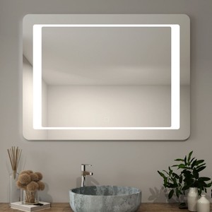 Lavello in resina per armadietto in cotone bianco da 100 cm e specchio in stile argilla a LED per la composizione del bagno - Product Image 4